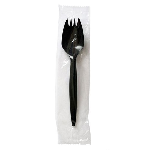 Image of Mediumweight Wrapped Polypropylene Cutlery, Spork, Black, 1,000/Carton