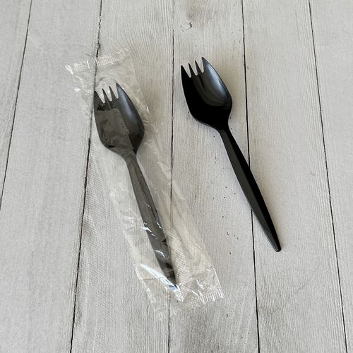 Mediumweight Wrapped Polypropylene Cutlery, Spork, Black, 1,000/Carton