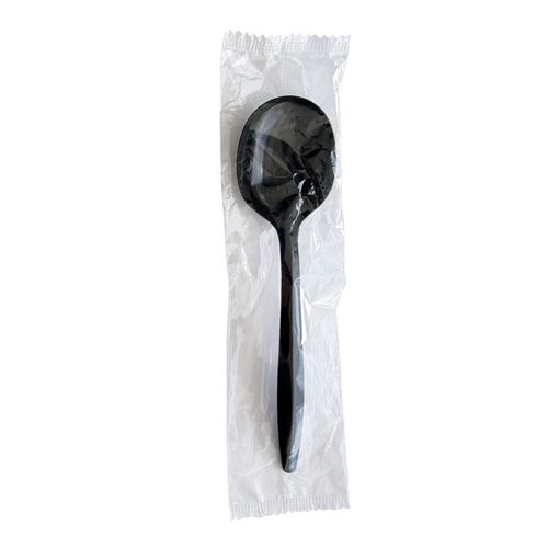 Mediumweight Wrapped Polypropylene Cutlery, Soup Spoon, Black, 1,000/Carton