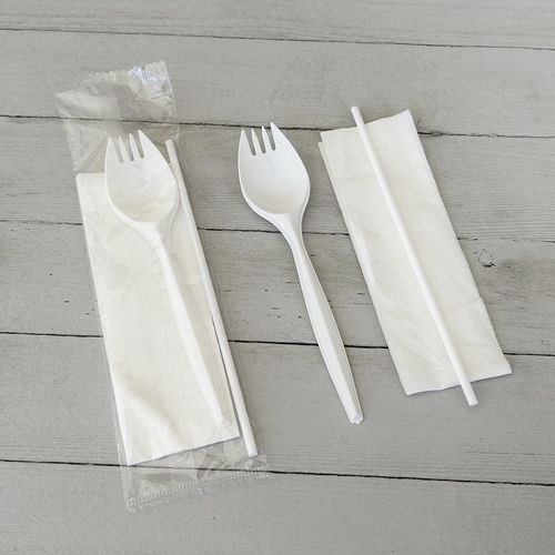 School Cutlery Kit, Napkin/Spork/Straw, White, 1,000/Carton