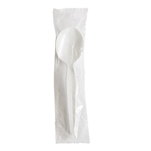 Image of Heavyweight Wrapped Polystyrene Cutlery, Teaspoon, White, 1,000/Carton