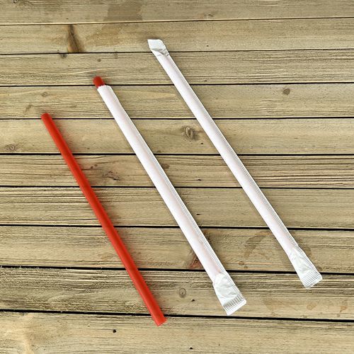 Wrapped Giant Straws, 7.75", Polypropylene, Red, 7,200/Carton