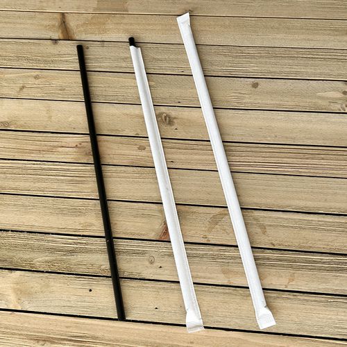 Wrapped Giant Straws, 10.25", Polypropylene, Black, 1,200/Carton