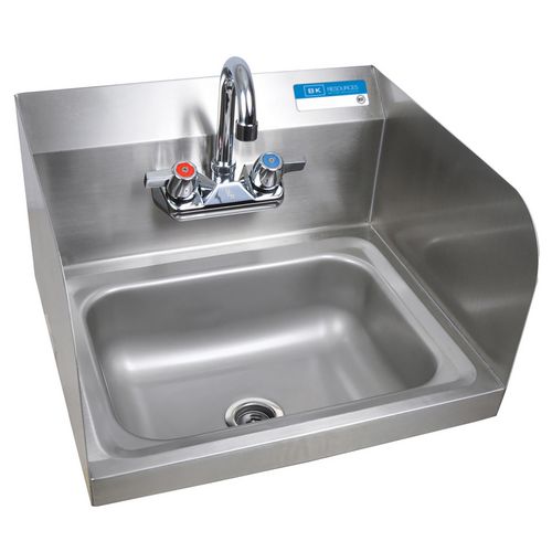 Image of Stainless Steel Hand Sink with Side Splashes and Faucet, 14" l x 10" w x 5" h, Ships in 4-6 Business Days