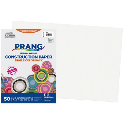 SunWorks Construction Paper, 50 lb Text Weight, 12 x 18, White, 50/Pack, 25 Packs/Carton