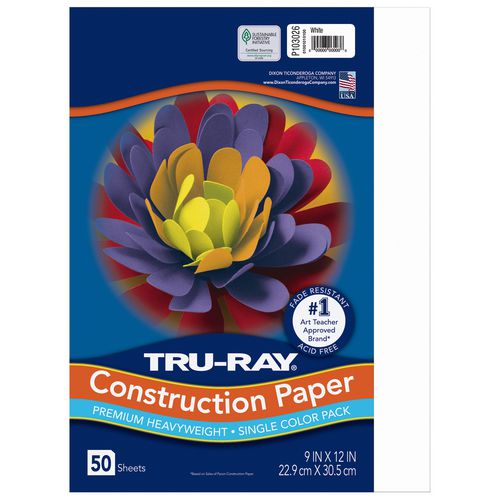 Tru-Ray Construction Paper, 76 lb Text Weight, 9 x 12, White, 50 Sheets/Pack, 50 Packs/Carton