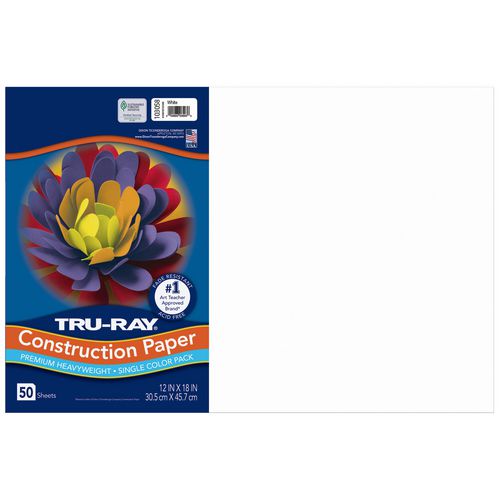 Image of Tru-Ray Construction Paper, 76 lb Text Weight, 12 x 18, White, 50/Pack, 25 Packs/Carton