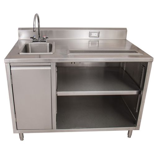 Image of Stainless Steel Beverage Table with Left Sink, Rectangular, 30" x 48" x 41.5", Silver, Ships in 4-6 Business Days