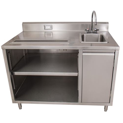 Image of Stainless Steel Beverage Table with Right Sink, Rectangular, 30" x 48" x 41.5", Silver, Ships in 4-6 Business Days