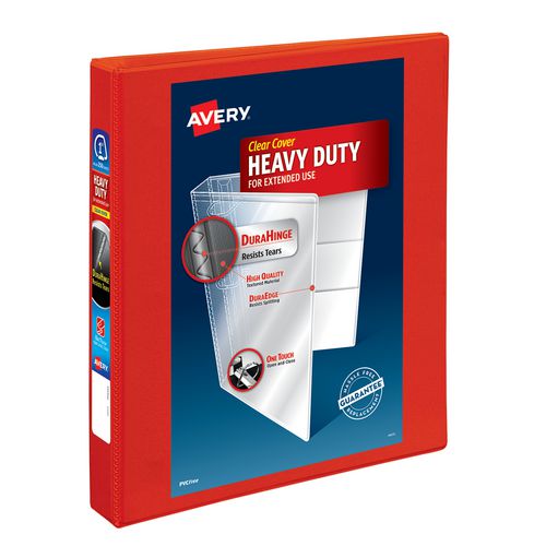 Heavy-Duty View Binder with DuraHinge and One Touch EZD Rings, 3 Rings, 1" Capacity, 11 x 8.5, Red, 12/Carton
