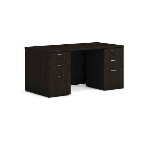 Image of Mod Double Pedestal Desk Bundle, 60" x 30" x 29", Java Oak, Ships in 7-10 Business Days