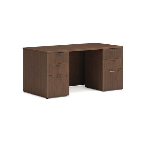 Image of Mod Double Pedestal Desk Bundle, 60" x 30" x 29", Sepia Walnut, Ships in 7-10 Business Days