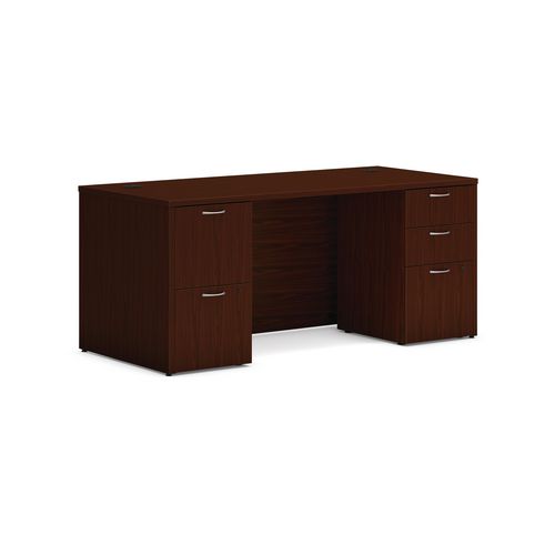 Image of Mod Double Pedestal Desk Bundle, 66" x 30" x 29", Traditional Mahogany, Ships in 7-10 Business Days