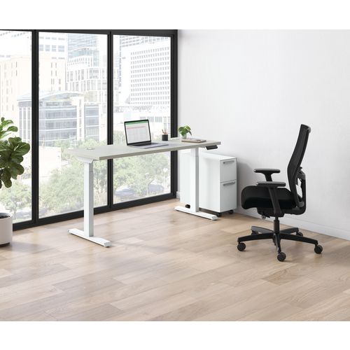 Coordinate Height Adjustable Desk Bundle 2-Stage, 58" x 22" x 27.75" to 47", Silver Mesh/Designer White