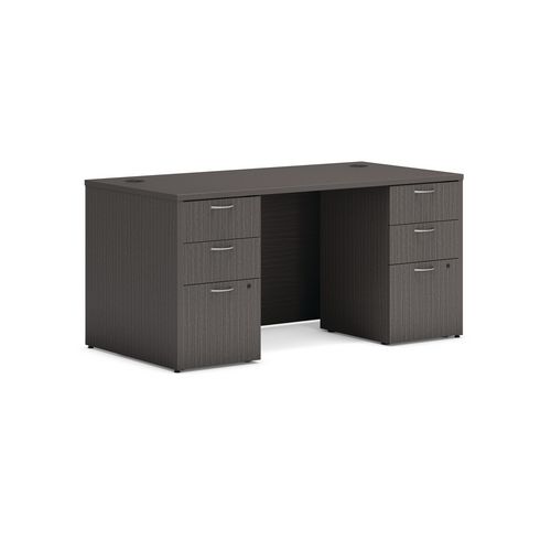 Image of Mod Double Pedestal Desk Bundle, 60" x 30" x 29", Slate Teak, Ships in 7-10 Business Days