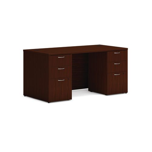 Image of Mod Double Pedestal Desk Bundle, 60" x 30" x 29", Traditional Mahogany, Ships in 7-10 Business Days