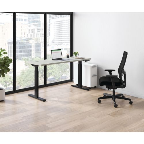 Coordinate Height Adjustable Desk Bundle 2-Stage, 70" x 22" x 27.75" to 47", Silver Mesh\Black