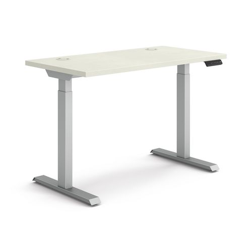 Image of Coordinate Height Adjustable Desk Bundle 2-Stage, 46" x 22" x 27.75" to 47", Silver Mesh\Silver, Ships in 7-10 Business Days