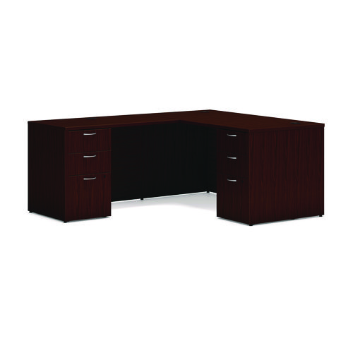Image of Mod L-Station Double Pedestal Desk Bundle, 60" x 72" x 29", Traditional Mahogany, Ships in 7-10 Business Days