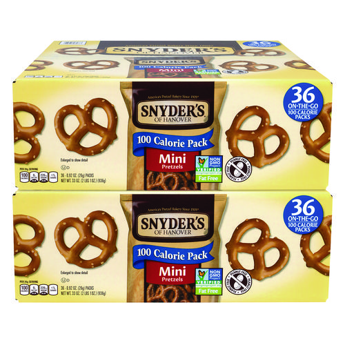 Image of Mini Pretzels. 0.92 oz Pack, 36 Packs/Box, 2 Boxes/Carton, Ships in 1-3 Business Days