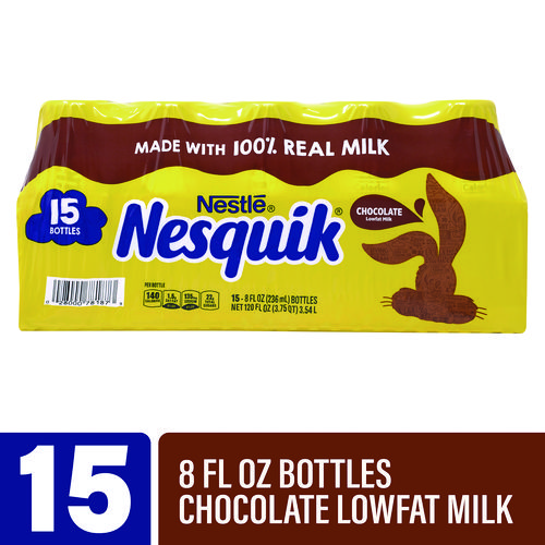 Nesquik Chocolate Lowfat Milk, 8 oz Bottle, 15/Carton, Ships in 1-3 Business Days