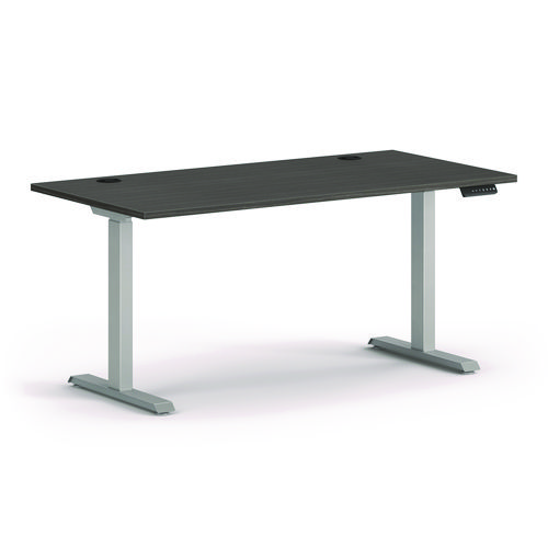 Image of Mod Height Adjustable Desk Bundle, 60" x 30" x 27.5" to 46.75", Slate Teak/Silver, Ships in 7-10 Business Days