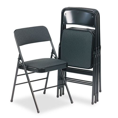 Cosco® Deluxe Fabric Padded Seat & Back Folding Chairs, Cavallaro Black, 4/Carton