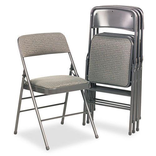 Cosco® Deluxe Fabric Padded Seat & Back Folding Chairs, Cavallaro Dark Gray, 4/Carton