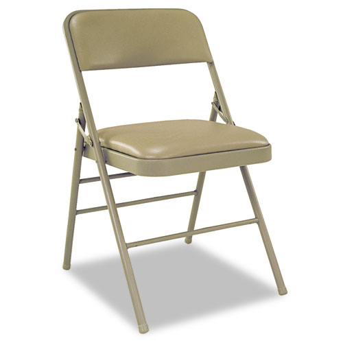 Cosco® Deluxe Vinyl Padded Seat & Back Folding Chairs, Taupe, 4/Carton