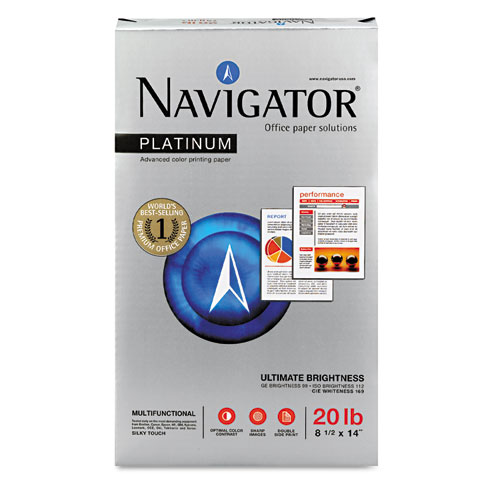 Image of Navigator® Platinum Paper, 99 Bright, 20 Lb Bond Weight, 8.5 X 14, White, 500 Sheets/Ream, 10 Reams/Carton