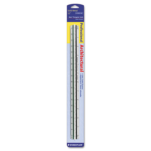 Staedtler® Triangular Scale For Architects, Color-Coded Grooves, 12" Long, Plastic, White, Blister Pack
