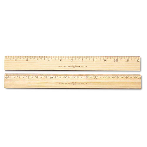 Westcott® Wood Ruler, Metric and 1/16" Scale with Single Metal Edge, 12"/30 cm Long