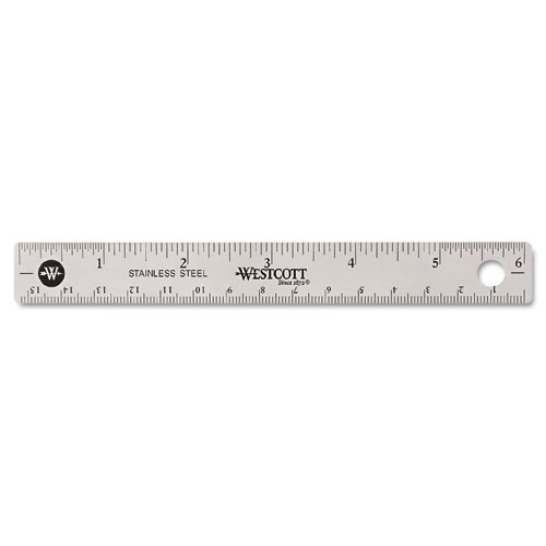 Westcott® Stainless Steel Office Ruler With Non Slip Cork Base, Standard/Metric, 6" Long