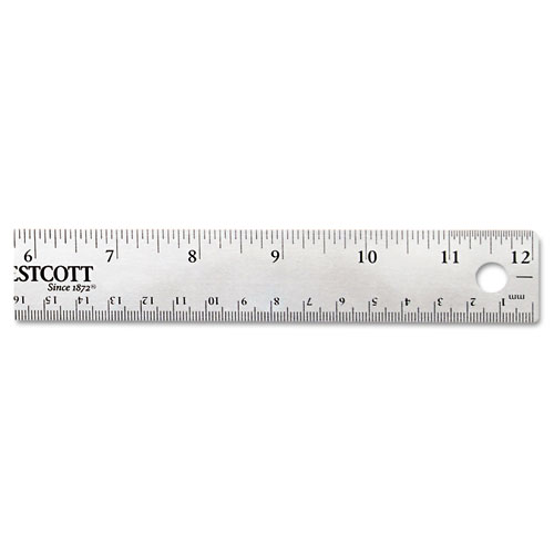 Image of Stainless Steel Office Ruler With Non Slip Cork Base, Standard/Metric, 12" Long