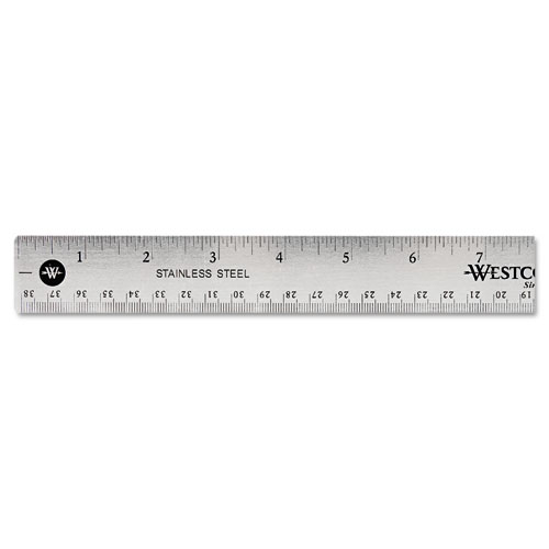 Image of Westcott® Stainless Steel Office Ruler With Non Slip Cork Base, Standard/Metric, 15" Long