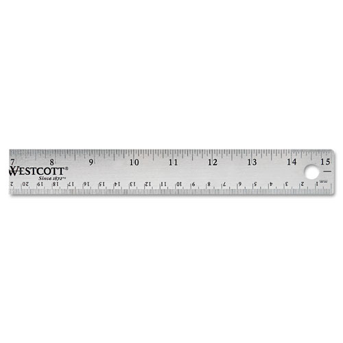 Image of Westcott® Stainless Steel Office Ruler With Non Slip Cork Base, Standard/Metric, 15" Long