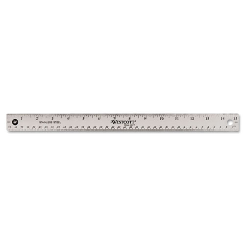 Westcott® Stainless Steel Office Ruler With Non Slip Cork Base, Standard/Metric, 15" Long