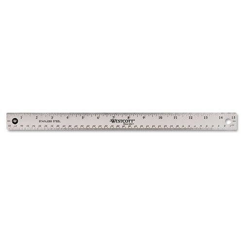 Westcott Stainless Steel Office Ruler with Non Slip Cork Base, 15