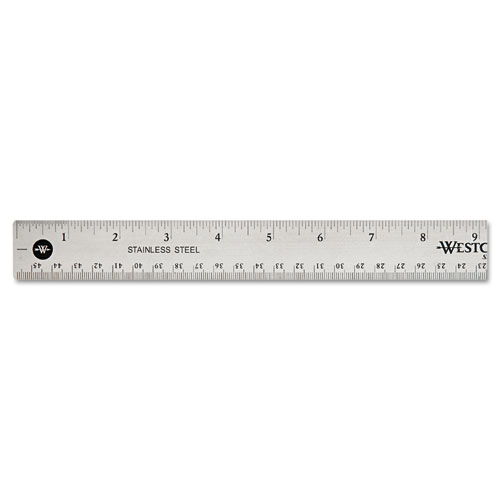 Westcott® Stainless Steel Office Ruler With Non Slip Cork Base, Standard/Metric, 18" Long