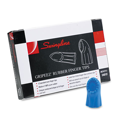 Swingline® Gripeez Finger Tips, 11 1/2 (Medium), Blue, Dozen