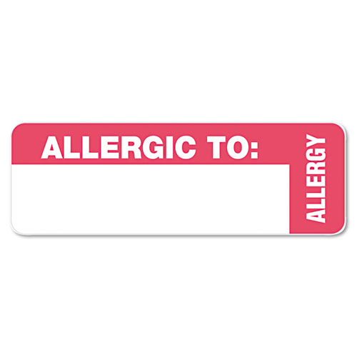 Medical Labels, ALLERGIC TO, 1 x 3, White, 500/Roll