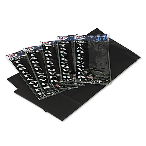 Tablemate® Table Set Rectangular Table Covers, Heavyweight Plastic, 54" x 108", Black, 6/Pack