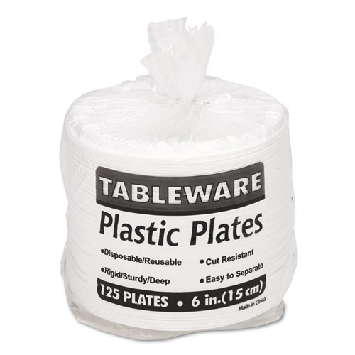 Image of Tablemate® Plastic Dinnerware, Plates, 6" Dia, White, 125/Pack