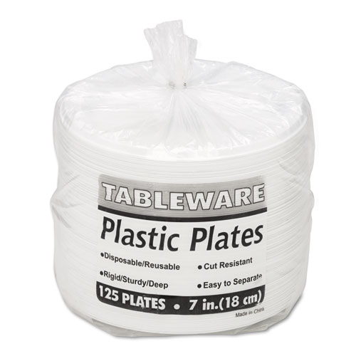Image of Tablemate® Plastic Dinnerware, Plates, 7" Dia, White, 125/Pack