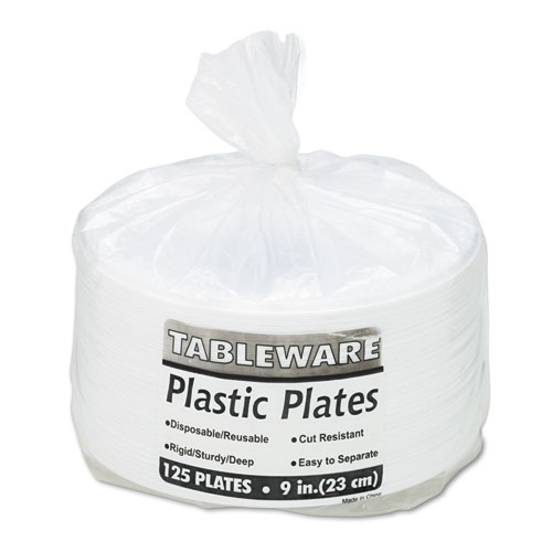 Image of Tablemate® Plastic Dinnerware, Plates, 9" Dia, White, 500/Carton