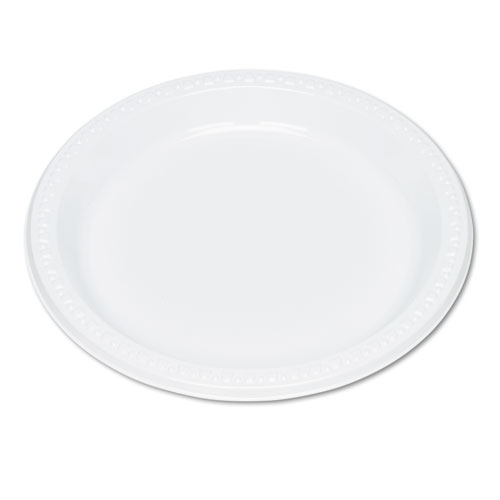 Plastic Dinnerware, Plates, 9" dia, White, 125/Pack | by Plexsupply