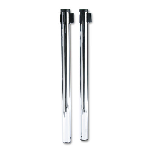 Image of Tatco Adjusta-Tape Crowd Control Stanchion Posts Only, Polished Aluminum, 40" High, Silver, 2/Box