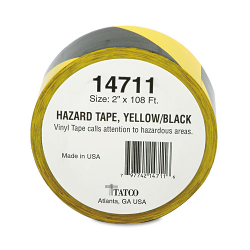 Image of Hazard Marking Aisle Tape, 2" x 108 ft, Black/Yellow