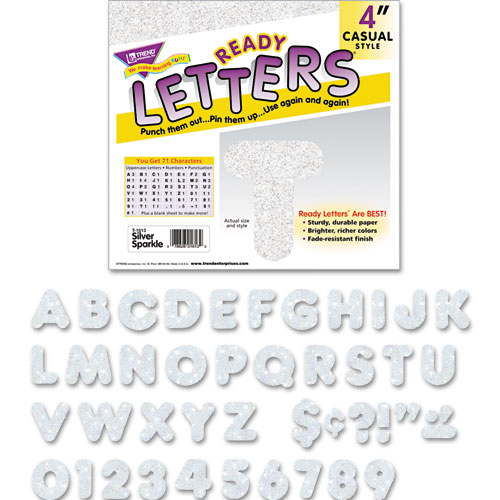 Ready Letters Sparkles Letter Set, Silver Sparkle, 4"h, 71/Set