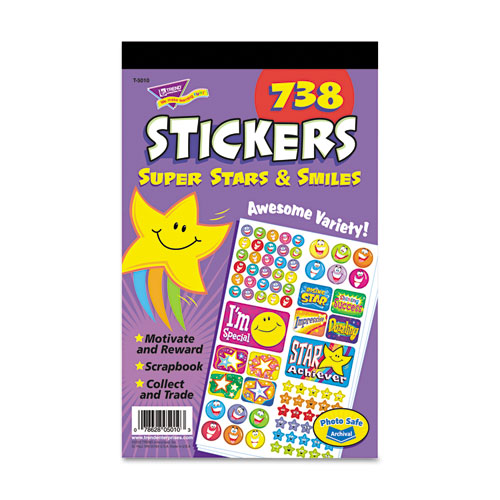 TREND® Sticker Assortment Pack, Super Smiles and Stars, Assorted Colors, 738 Stickers/Pad